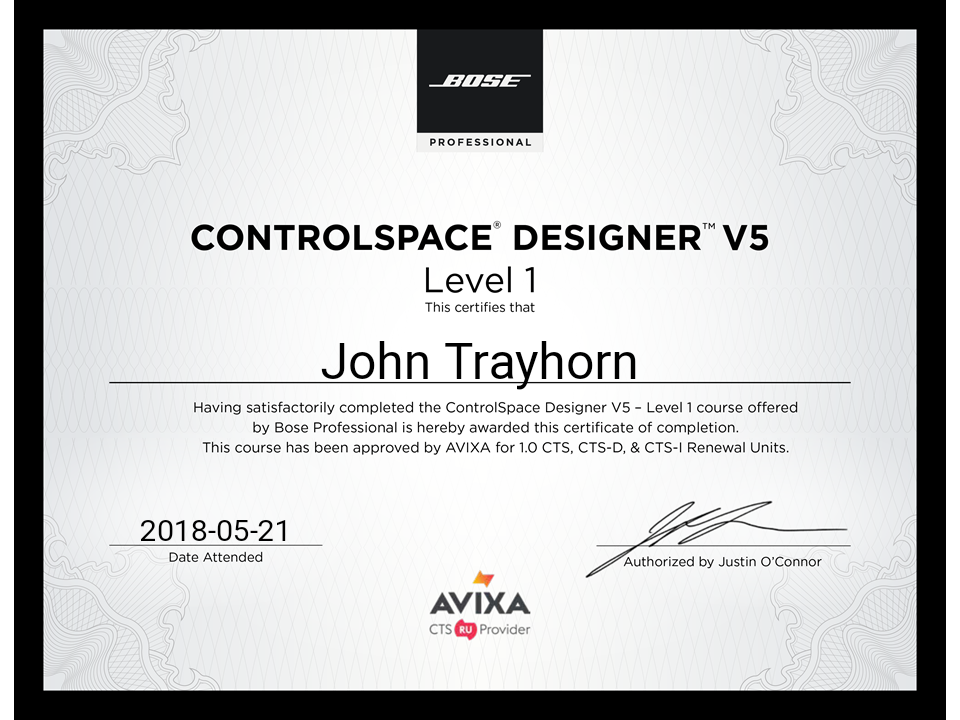 Bose Controlspace CSD certified programmer level 1